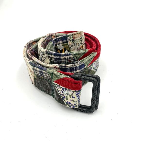 Patchwork Fabric Belt Rustic Bee Embroidery Whimsical - Picture 11 of 11